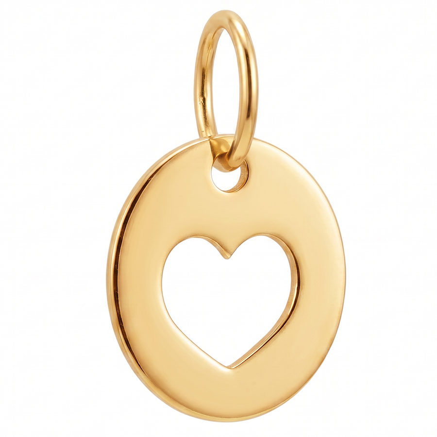 10K Yellow Gold Round Pendant with Open Heart Cutout Delicate Romantic Fine Jewelry Gift