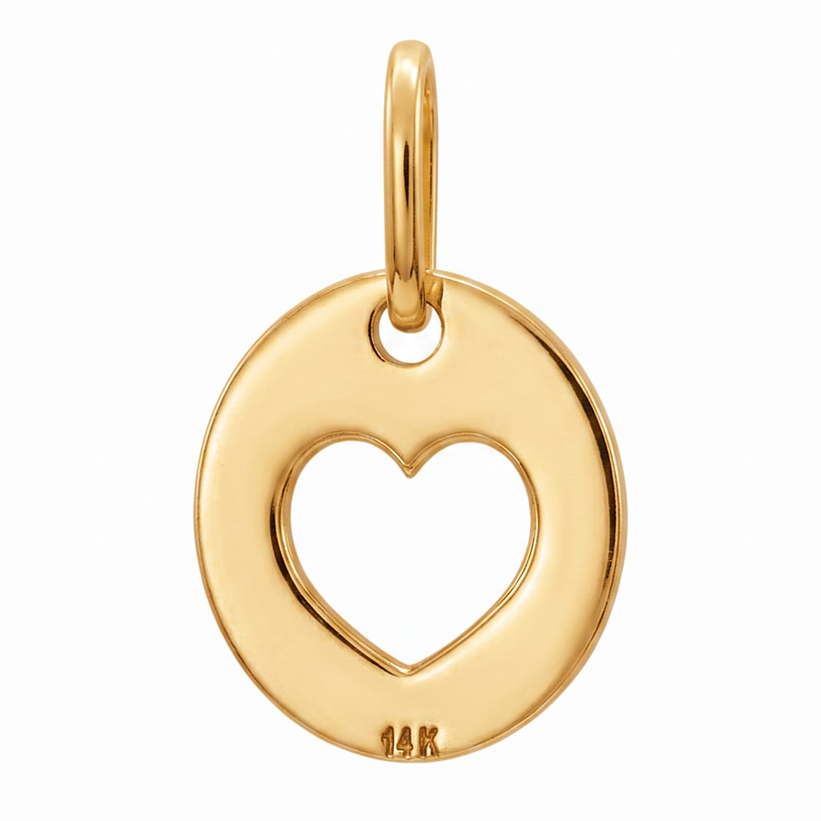 14K Yellow Gold Round Pendant with Open Heart Cutout Delicate Romantic Fine Jewelry Gift