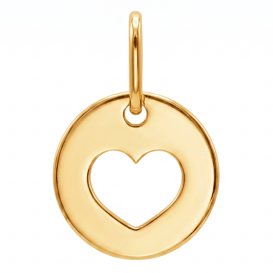 10K Yellow Gold Round Pendant with Open Heart Cutout Delicate Romantic Fine Jewelry Gift