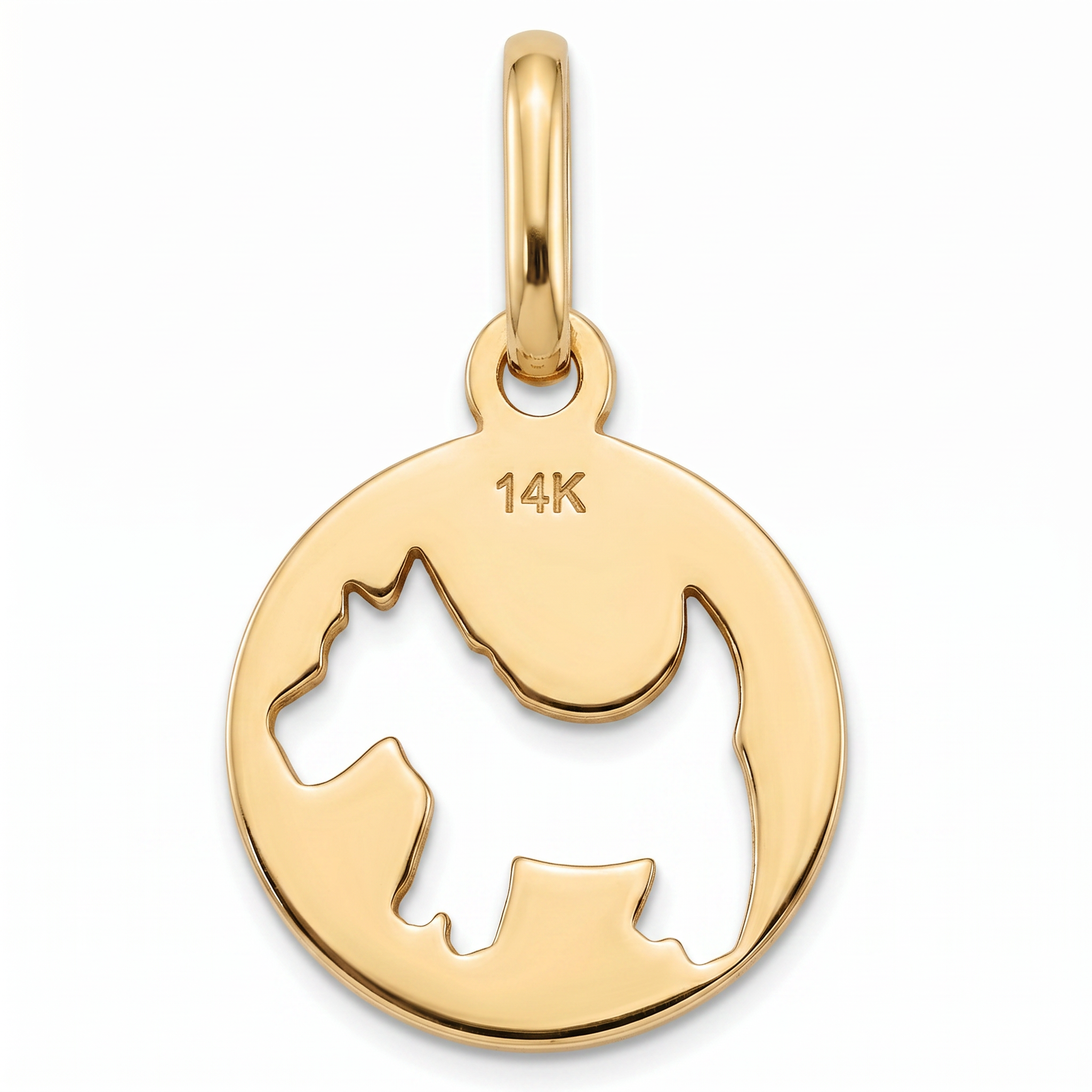 14K Yellow Gold Terrier Dog Silhouette Round Charm Pendant Delicate Fine Jewelry Gift