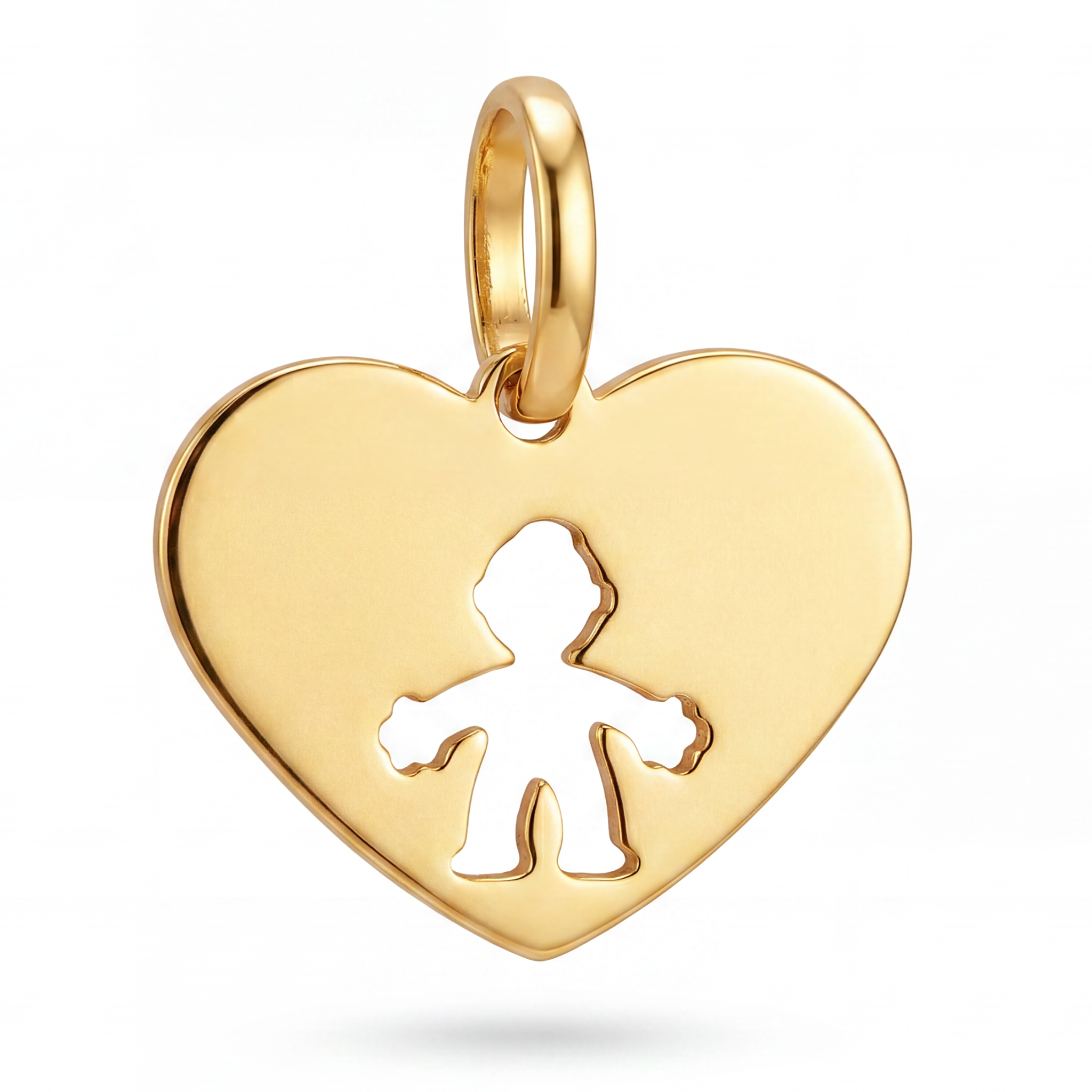 14K Yellow Gold Heart Pendant with Boy Silhouette and Stars Sentimental Fine Jewelry Gift
