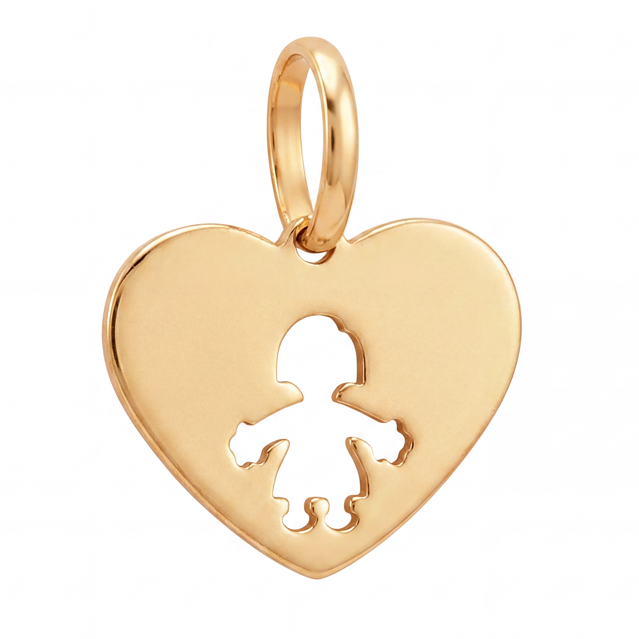 14K Yellow Gold Heart Pendant with Girl Silhouette and Stars Sentimental Fine Jewelry Gift