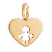 14K Yellow Gold Heart Pendant with Girl Silhouette and Stars Sentimental Fine Jewelry Gift