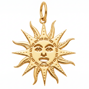10K Yellow Gold Sun Face Charm Pendant Detailed Rays Celestial Fine Jewelry Gift