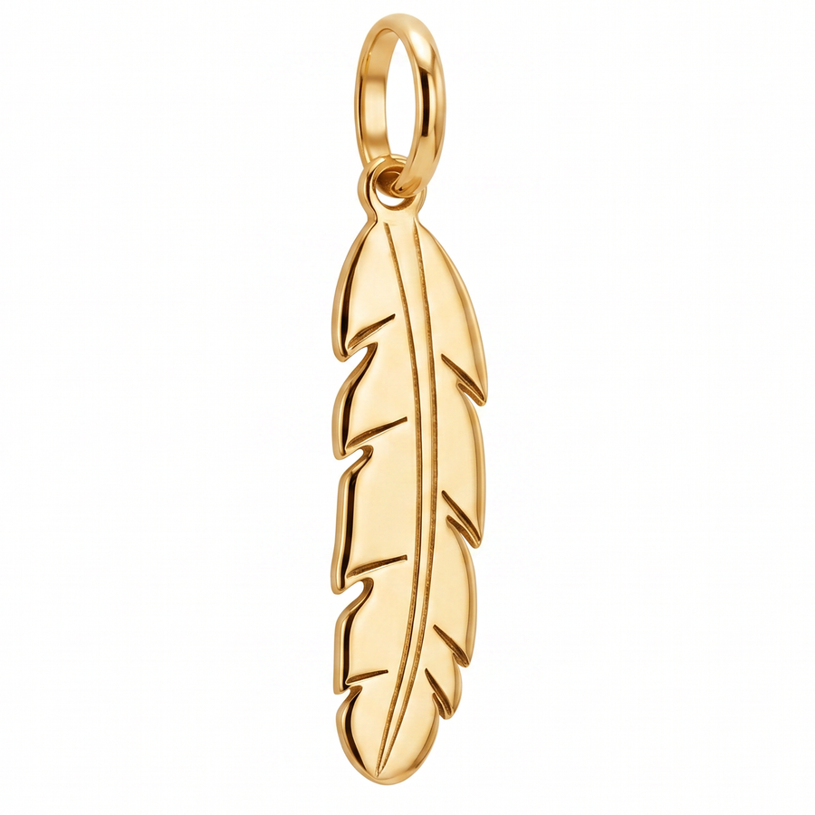 10K Yellow Gold Polished Feather Pendant with Engraved Quill Detail Delicate Fine Jewelry