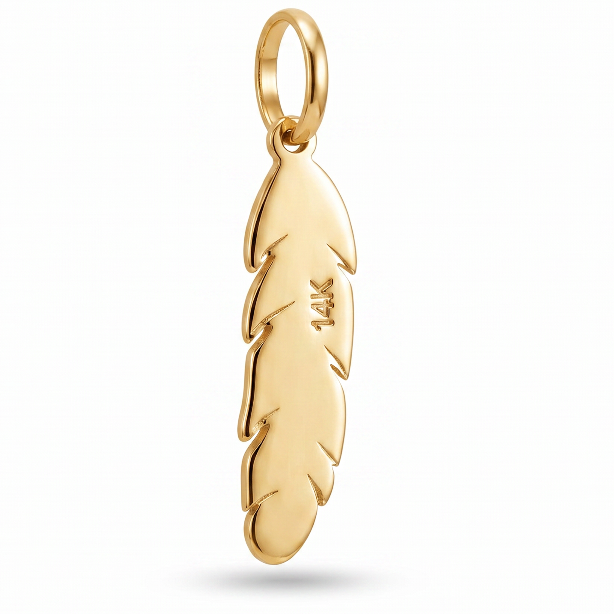 14K Yellow Gold Polished Feather Pendant with Engraved Quill Detail Delicate Fine Jewelry (Copy)