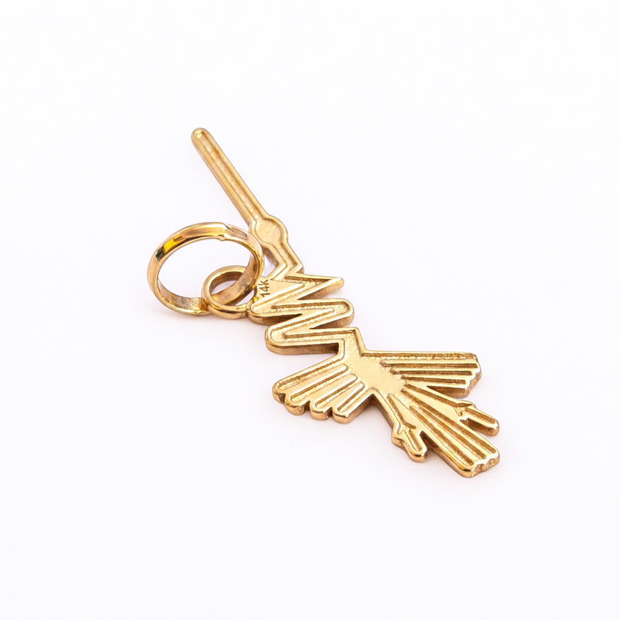 14K Yellow Gold Nazca Hummingbird Pendant Ancient Peru Geoglyph Fine Jewelry Archaeology Gift