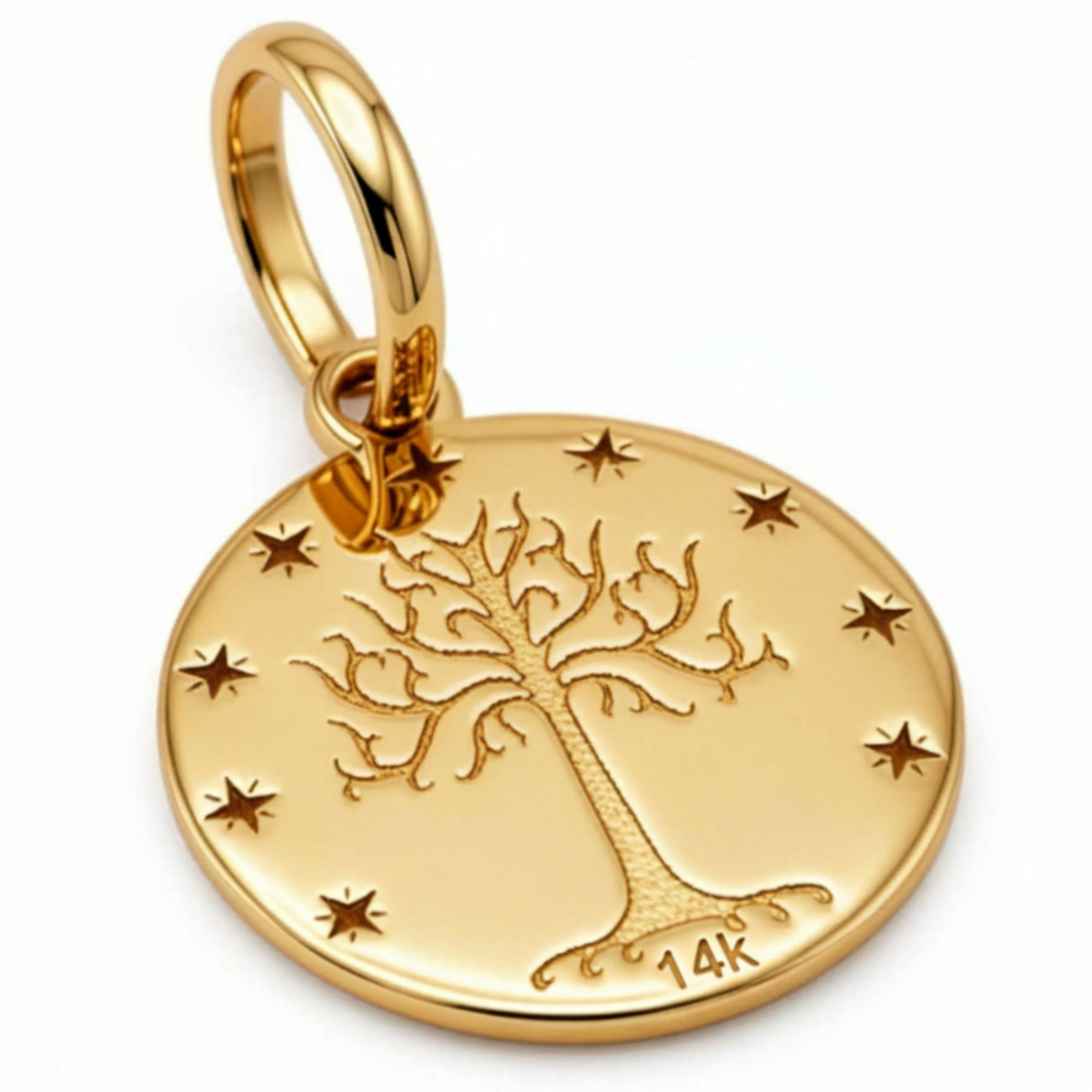 14K Yellow Gold Tree of Life Star Round Charm Pendant | Small Spiritual Necklace Charm for Women