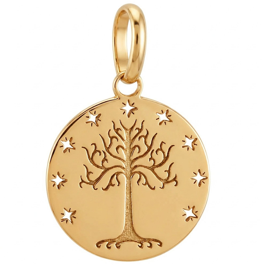 10K Yellow Gold Tree of Life Star Round Charm Pendant | Small Spiritual Necklace Charm for Women