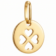 14K Yellow Gold Four Heart Clover Round Charm Pendant Delicate Fine Jewelry Lucky Gift