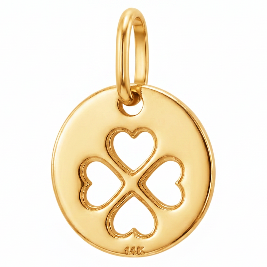 14K Yellow Gold Four Heart Clover Round Charm Pendant Delicate Fine Jewelry Lucky Gift