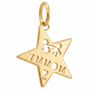 14K Yellow Gold Mommy Star Pendant with Children Silhouettes and Heart Cutwork Fine Jewelry