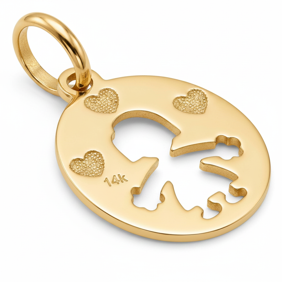 14K Yellow Gold Little Girl Silhouette Round Charm Pendant Delicate Fine Jewelry Gift