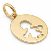14K Yellow Gold Little Girl Silhouette Round Charm Pendant Delicate Fine Jewelry Gift