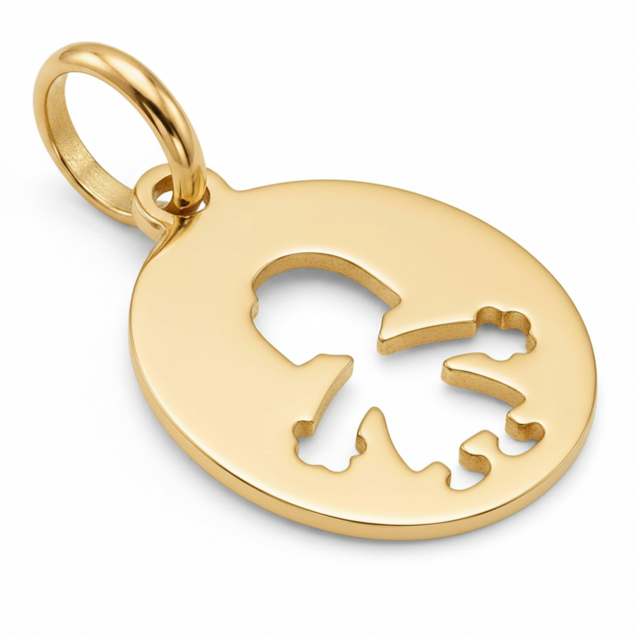 14K Yellow Gold Little Girl Silhouette Round Charm Pendant Delicate Fine Jewelry Gift