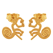 Nazca Lines Monkey Geoglyph Stud Earrings in 14K Yellow Gold | Ancient Peruvian Wonder