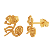 Nazca Lines Monkey Geoglyph Stud Earrings in 14K Yellow Gold | Ancient Peruvian Wonder