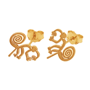 Nazca Lines Monkey Geoglyph Stud Earrings in 14K Yellow Gold | Ancient Peruvian Wonder
