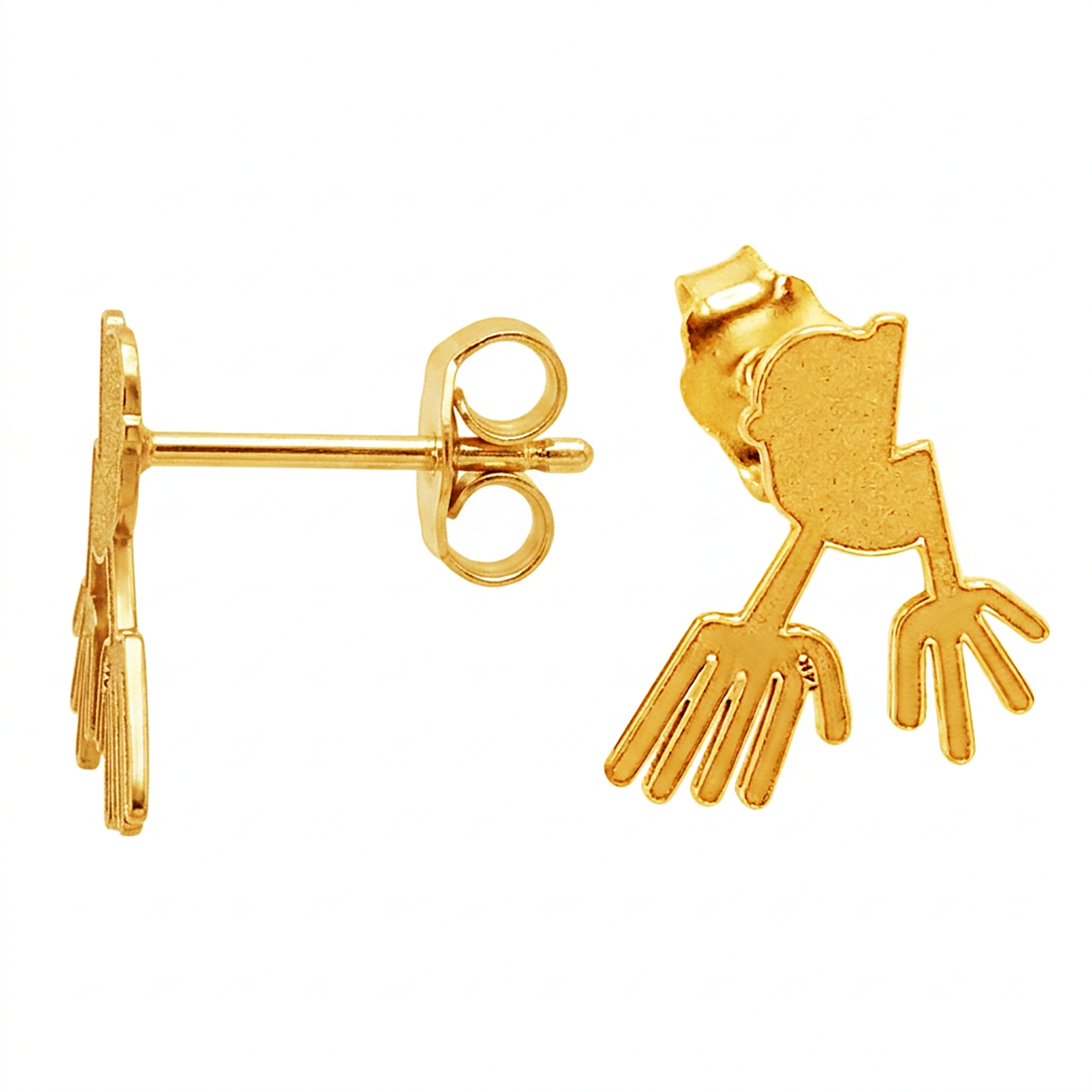 Nazca Lines Hands Geoglyph Stud Earrings in 14K Yellow Gold | Ancient Peruvian Wonder