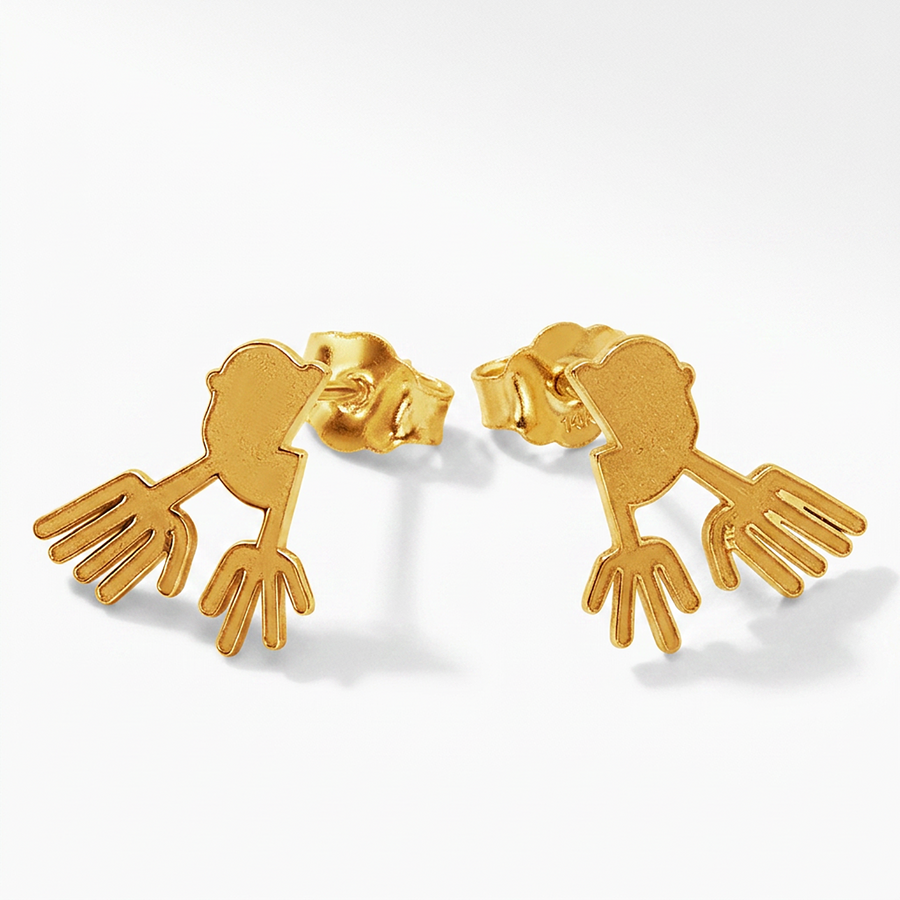 Nazca Lines Hands Geoglyph Stud Earrings in 14K Yellow Gold | Ancient Peruvian Wonder