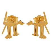 14K Yellow Gold Nazca Lines Dog Geoglyph Stud Earrings — Ancient Peru World Wonder