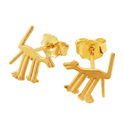 14K Yellow Gold Nazca Lines Dog Geoglyph Stud Earrings — Ancient Peru World Wonder