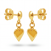 14K Solid Yellow Gold Puffed Heart Dangle Drop Earrings Ball Stud Polished Romantic Fine Jewelry Birthday Anniversary Valentine Gift