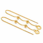 14K Yellow Gold Open Heart Threader Earrings Long Drop Dangle Ball Box Chain Delicate